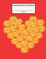 Composition Notebook: Halloween Jack O Lantern Pumpkin in Heart Pattern, Wide Ruled paper Notebook, Notes Taking, Basic Lines Journal,8.5x11,100 Pages, For Boys, Girls, Kids, Teens, Home, Primary, Ele 1692304909 Book Cover