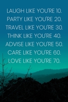 Inspirational Quote Notebook - 'Laugh Like You're 10. Party Like You're 20. Travel Like You're 30. Think Like You're 40...': Medium College-Ruled Journey Diary, 110 page, Lined, 6x9 (15.2 x 22.9 cm) 1072312522 Book Cover