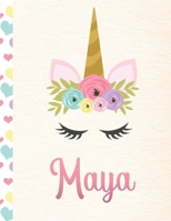 Maya: Personalized Unicorn Primary Handwriting Notebook For Girls With Pink Name Dotted Midline Handwriting Practice Paper Kindergarten to Early Childhood Grades K-2 Composition School Exercise Book 1695456033 Book Cover