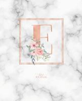 Dotted Journal: Dotted Grid Bullet Notebook Journal Rose Gold Monogram Letter E Marble with Pink Flowers (7.5” x 9.25”) for Women Teens Girls and Kids 1790711657 Book Cover