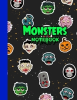 Monsters Notebook: Cool Halloween Monsters Wide Ruled Notepad Blank Lined Writing Journal Novelty Gift for School or Work 169885627X Book Cover