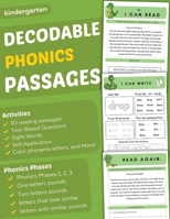 Decodable Phonics Passages for Kindergarten: Improve Reading and Comprehension Skills for Kids, Decodable Texts and Dyslexia Activities with Phonics ... on Orton Gillingham Approach - Ages 5 - 6 1960809105 Book Cover