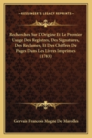 Recherches Sur L'Origine Et Le Premier Usage Des Registres 2013606567 Book Cover