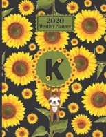 2020 Monthly Planner: Smiling Sloth Sunflowers Personalized Monogram Initial K Letter K Appointment Calendar Organizer And Journal For Writing 1710212950 Book Cover