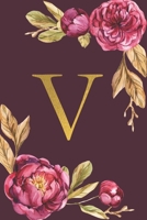 V: Personalized Initial Monogram Blank Lined Notebook Journal Printed Peony flowers, for Women and Girls 6x9 inch. Christmas gift, birthday gift idea 1676285415 Book Cover