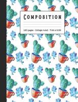 Composition: Wide ruled education composition notebook for school and college students and teachers - White green and turquoise succulents contemporary graphic cover art design 1080338748 Book Cover