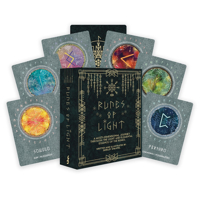 Runes of Light: A Multidimensional Journey Through the Light and Elemental Essence of the Runes (28 Full-Color Cards and 100-Page Full-Color Guidebook) B0DT476VJL Book Cover