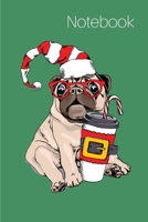 Notebook: Hipster Glasses Green Christmas Coffee Pug Illustration College Ruled Lined Journal 1697497993 Book Cover