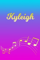 Kyleigh: Sheet Music Note Manuscript Notebook Paper - Pink Blue Gold Personalized Letter K Initial Custom First Name Cover - Musician Composer Instrument Composition Book - 12 Staves a Page Staff Line 1706704690 Book Cover