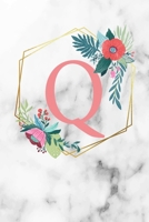 Q: Monogramm Buchstabe Q 120 Seiten DIN A5 Notizbuch Marmor Gold Wei� personalisiert Name farbige Blumen Initial Tagebuch f�r Frauen und M�dchen 1700670417 Book Cover