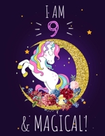 Unicorn Sketchbook I am 9 & Magical!: A Happy Birthday 9 Years Old Gift: 100 blank pages of high quality white paper, 8.5 x 11 cute premium matte cover 1654794813 Book Cover