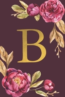 B: Personalized Initial Monogram Blank Lined Notebook Journal Printed Peony flowers, for Women and Girls 6x9 inch. Christmas gift, birthday gift idea 1676180397 Book Cover