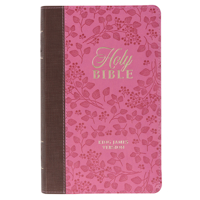 KJV Holy Bible, Giant Print Standard Size Faux Leather Red Letter Edition - Thumb Index & Ribbon Marker, King James Version, Brown/Pink Berry 1642728756 Book Cover