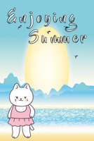 Enjoying Summer Cat notebook Version 2: Notebook, Diary and Journal with 120 Lined Pages with beach cat 1671002903 Book Cover