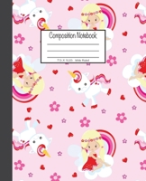 Composition Notebook: 7.5x9.25, Wide Ruled Colorful Pink Princess and Unicorn 1676893113 Book Cover