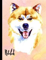Notebook: Watercolor Akita Dog School Notebook 100 Pages Wide Ruled Paper 1082234230 Book Cover