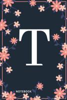 T Notebook: Monogram Initial T Notebook for Women and Girls, Pink & Blue Floral Cover 1081962283 Book Cover