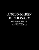 The Anglo-Karen Dictionary, Begun by J. Wade, Revised, Enlarged and Completed by J.P. Binney. 1849023840 Book Cover