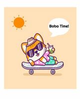 Shiba Inu Chillin' on a Skateboard Drinking Boba 8.5 x 11, College Ruled.: Notebook. 100 pages. Orange Background 1957585021 Book Cover