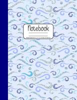 Notebook Wide Ruled 8.5" x 11" in / 21.59 x 27.94 cm: Composition Book, Blue and Purple Wave Swirls Cover, C857 1078004781 Book Cover