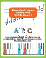 musical note names coloring book for kids ages 4-8: learn the musical staff by coloring notes and piano keys according to the appropriate musical note names B08SGR2VJQ Book Cover