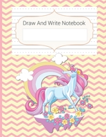 Draw And Write Notebook: Pretty Unicorn Story Paper Notebook For Kids, Black & White Blank Handwriting & Sketch Notebook For Primary, Kindergarten, K-3rd, Story Space & Dotted Mid-Line Notebook 1676824286 Book Cover