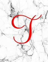 T: Monogram Initial T Notebook for Women, Girls and School: Marble and Red 1090265107 Book Cover