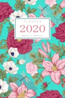 Planner 2020 Weekly Monthly: 6x9 Full Year Notebook Organizer Small 12 Months - Jan to Dec 2020 Vintage Flower Dragonfly Design Turquoise 1698971656 Book Cover