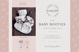 The Baby Booties Knitting Kit: Norwegian Knits from KlompeLOMPE,100% Merino Wool, Bamboo Needles, Accessory Bag, Step-by-Step Booklet, and Bonus ... (Norwegian Knitting Kits from KlompeLOMPE, 1) 0764372505 Book Cover