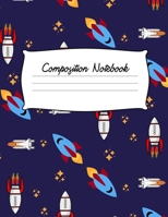 Composition Notebook: Spaceships on Blue Background | 100 pages | Wide Rule NoteBook 1089769938 Book Cover