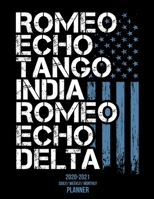 Retired: 2020 -2021 Daily/ Weekly/ Monthly Planner: Retired Military: 2-Year Personal Planner with Grid Calendar Funny Thin Blue Line Phonetic Alphabet for Retired Army, Navy, Air Force and Marines, 8 170820458X Book Cover