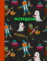 Notebook: Cool Ghosts and Monsters Halloween Theme Wide Ruled Composition Notepad Blank Lined Journal Novelty Gift for School or Work 1698856261 Book Cover