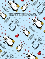 Sketchbook: Cute Sketchbook for Girls with Penguins and Hearts, Unlined, Line Ruled Journal and Blank Notebook for Sketching, Journaling and Doodling, Beautiful Drawing Book for Creative Kids 1696165288 Book Cover