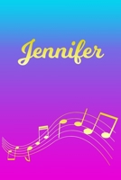 Jennifer: Sheet Music Note Manuscript Notebook Paper Pink Blue Gold Personalized Letter J Initial Custom First Name Cover Musician Composer Instrument Composition Book 12 Staves a Page Staff Line Note 1706645538 Book Cover