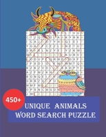 Unique Animals Word Search Puzzle: Dare to keep your Brain busy with over 450 animals word search. . Large Print with Cute Dragon cover . Great gift for animals and nature lovers B08G9X15NH Book Cover