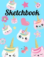 Sketchbook: Cute Kawaii Unicorn Cats Sketchbook for Kids and Adults with 110 pages of 8.5 x 11" Blank White Paper for Drawing, Doodling or Learning to Draw 1678747637 Book Cover