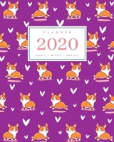 Planner 2020 Hourly Weekly Monthly: 8x10 Large Notebook Organizer with Hourly Time Slots | Jan to Dec 2020 | Cute Corgi Dog Design Purple 170938753X Book Cover