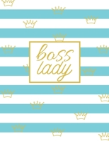 Boss Lady: Fun Large Letter Sized Notebook/Diary/Journal for Everyday Use Aqua and White Stripes with Gold Crowns 1697132308 Book Cover