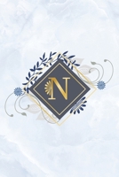 N: Marble, blue and golden initial monogram bullet journal. Chic blue marble and gold letter journal for diaries and notes or scrapbooking. 1693583348 Book Cover