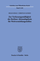 Zur Verfassungsmassigkeit Der Berliner Abstandsgebote Fur Wettvermittlungsstellen 3428182685 Book Cover