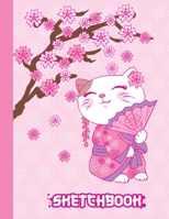 SKETCHBOOK: Cute Blank Notebook for Sketching and Picture Space with Kawaii Japanese Cat Geisha in Kimono, Unlined Paper Book for Drawing, Journaling and Doodling, Perfect for Creative Kids 1712311913 Book Cover