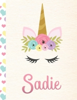 Sadie: Personalized Unicorn Primary Handwriting Notebook For Girls With Pink Name Dotted Midline Handwriting Practice Paper Kindergarten to Early Childhood Grades K-2 Composition School Exercise Book 1695458915 Book Cover