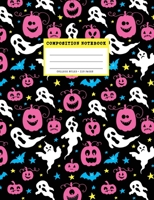 Composition Notebook College Ruled, 110 Pages: 80s Halloween Pattern Lined Journal for Students, Pumpkins Ghosts & Bats 1692346970 Book Cover
