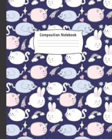 Composition Notebook: Cute College Ruled Line Paper Notebook Perfect size for your School Bag High quality paper Multipurpose School Workbook for Teens or Kids Students PRETTY RABBIT, PINK AND ELEPHAN 1692560697 Book Cover