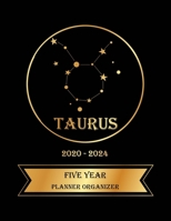 Five Year Planner Organizer: 5 Year Monthly Pocket Planner: 60 month Calendar for Academic Agenda Schedule, Taurus Zodiac sign Golden and Black Cover 1702202771 Book Cover