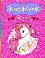 Sketchbook for Girls : Super Cute Rearing Unicorn Kawaii Design on Pink Glitter Effect Background: 110 Pages of 8. 5 X 11 Blank Paper with Inspiring Little Stars for Drawing, Doodling or Sketching (Sk 2491166062 Book Cover