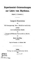 Experimental-Untersuchungen Zur Lehre Vom Rhythmus 1017004854 Book Cover