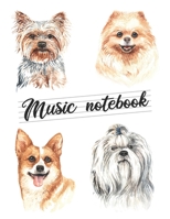 Music notebook: wide staff manuscript paper | 8.5x11 | 120 pages | 8 staves per page | easy to write on | breed dogs watercolor design | perfect for dog lovers 1695621611 Book Cover