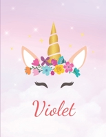 Violet: Personalized Unicorn Sketchbook For Girls With Pink Name - Girls Customized Personal journal/ blank book - 8.5x11 110 Pages Doodle Sketch Create- cute drawing notebook 1651339317 Book Cover