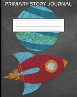 Primary Story Journal: Top Half Blank for Drawing and Dashed Line Practice Paper for Print and Cursive Handwriting. Space Themed Cover with Chalkboard Style Pictures. Wide Ruled Composition Notebook f 1705907180 Book Cover